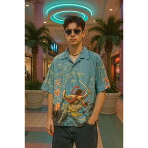 Vintage Global Wear Y2K Samurai Button Up Shirt XL